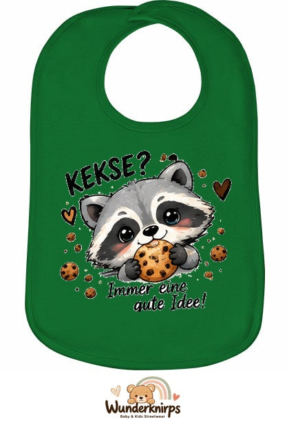 Baby-Lätzchen Olli-01 in Grün mit Motiv Kekse? Immer eine gute Idee!