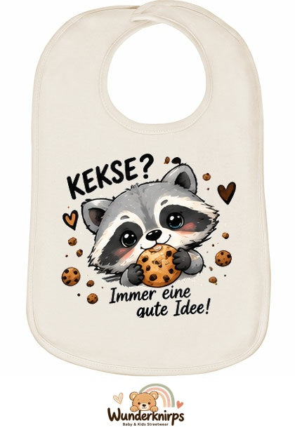 Baby-Lätzchen Olli-01 in Natur mit Motiv Kekse? Immer eine gute Idee!