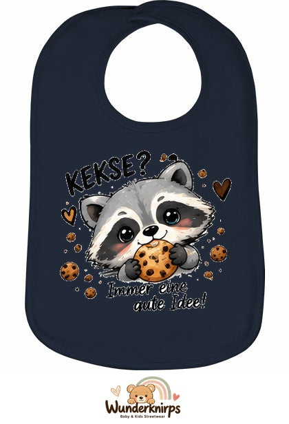 Baby-Lätzchen Olli-01 in Marineblau mit Motiv Kekse? Immer eine gute Idee!