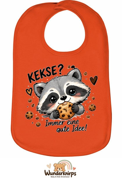 Baby-Lätzchen Olli-01 in Orange mit Motiv Kekse? Immer eine gute Idee!