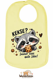 Baby-Lätzchen Olli-01 in Pastellgelb mit Motiv Kekse? Immer eine gute Idee!