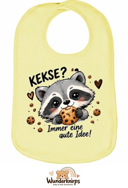 Baby-Lätzchen Olli-01 in Pastellgelb mit Motiv Kekse? Immer eine gute Idee!