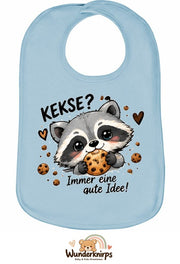 Baby-Lätzchen Olli-01 in Pastellblau mit Motiv Kekse? Immer eine gute Idee!