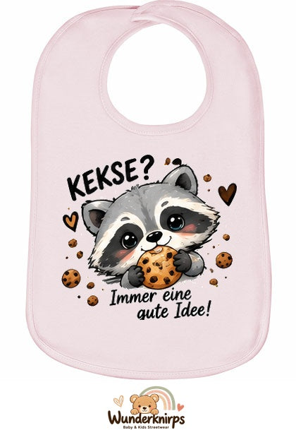 Baby-Lätzchen Olli-01 in Pastellrosa mit Motiv Kekse? Immer eine gute Idee!