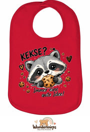 Baby-Lätzchen Olli-01 in Rot mit Motiv Kekse? Immer eine gute Idee!