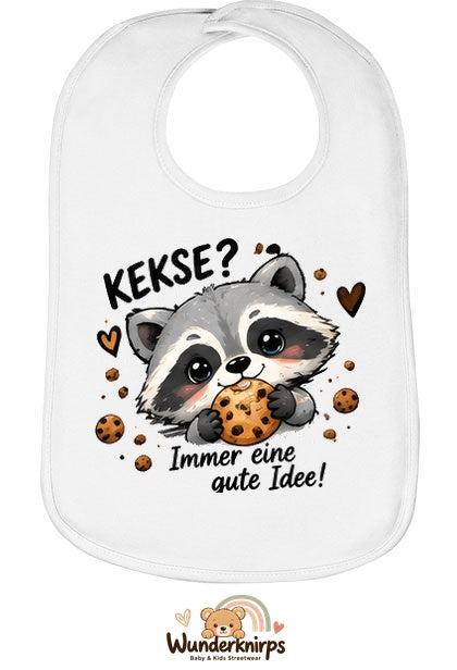 Baby-Lätzchen Olli-01 in Weiß mit Motiv Kekse? Immer eine gute Idee!