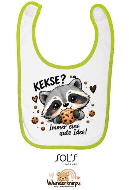 Baby-Lätzchen SOL’S Babib in Weiß / Apfelgrün mit Motiv Kekse? Immer eine gute Idee!