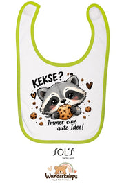 Baby-Lätzchen SOL’S Babib in Weiß / Apfelgrün mit Motiv Kekse? Immer eine gute Idee!