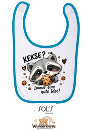 Baby-Lätzchen SOL’S Babib in Weiß / Aqua mit Motiv Kekse? Immer eine gute Idee!