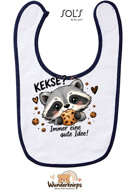 Baby-Lätzchen SOL’S Babib in Weiß / Marineblau mit Motiv Kekse? Immer eine gute Idee!