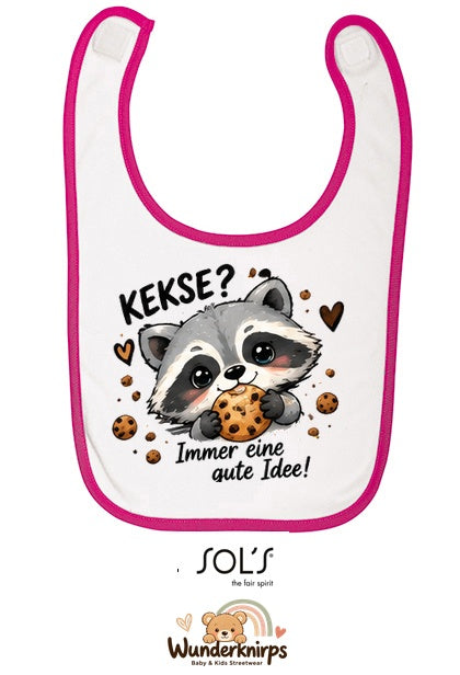Baby-Lätzchen SOL’S Babib in Weiß / Fuchsia mit Motiv Kekse? Immer eine gute Idee!
