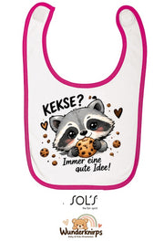 Baby-Lätzchen SOL’S Babib in Weiß / Fuchsia mit Motiv Kekse? Immer eine gute Idee!