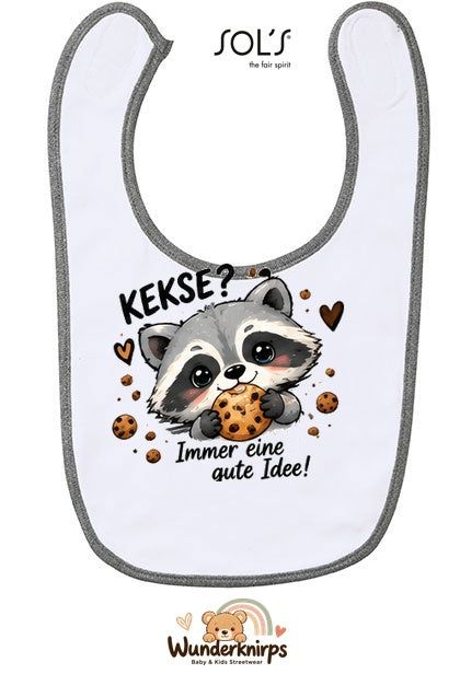 Baby-Lätzchen SOL’S Babib in Weiß / Grau meliert mit Motiv Kekse? Immer eine gute Idee!