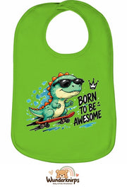 Baby-Lätzchen Olli-01 in Apfelgrün mit Motiv Born to be Awesome – Dino