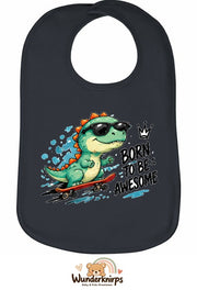 Baby-Lätzchen Olli-01 in Anthrazit mit Motiv Born to be Awesome – Dino
