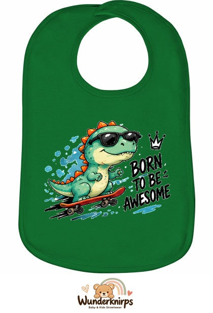 Baby-Lätzchen Olli-01 in Grün mit Motiv Born to be Awesome – Dino