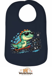 Baby-Lätzchen Olli-01 in Marineblau mit Motiv Born to be Awesome – Dino