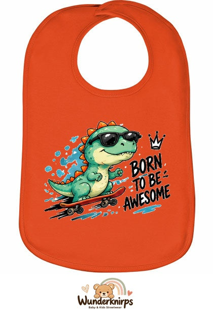 Baby-Lätzchen Olli-01 in Orange mit Motiv Born to be Awesome – Dino
