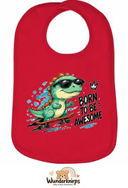 Baby-Lätzchen Olli-01 in Rot mit Motiv Born to be Awesome – Dino