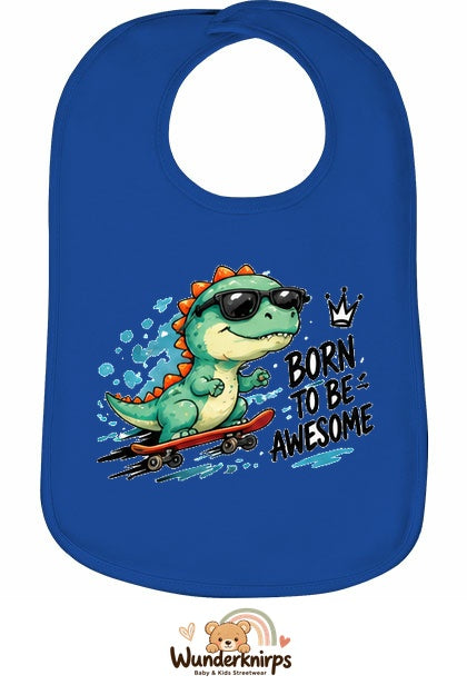 Baby-Lätzchen Olli-01 in Royalblau mit Motiv Born to be Awesome – Dino
