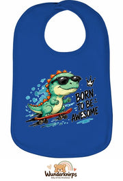 Baby-Lätzchen Olli-01 in Royalblau mit Motiv Born to be Awesome – Dino