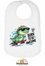 Baby-Lätzchen Olli-01 in Weiß mit Motiv Born to be Awesome – Dino