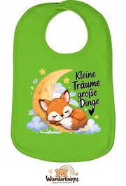 Baby-Lätzchen Olli-01 in Apfelgrün mit Motiv Kleine Träume – Fuchs