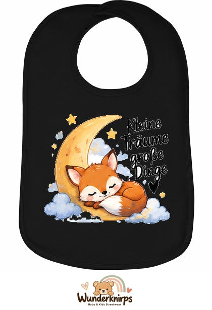 Baby-Lätzchen Olli-01 in Schwarz mit Motiv Kleine Träume – Fuchs