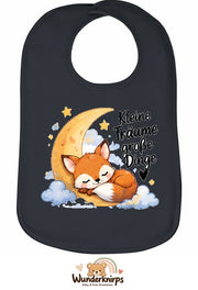 Baby-Lätzchen Olli-01 in Anthrazit mit Motiv Kleine Träume – Fuchs