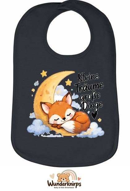 Baby-Lätzchen Olli-01 in Anthrazit mit Motiv Kleine Träume – Fuchs