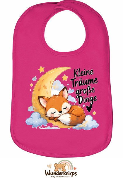 Baby-Lätzchen Olli-01 in Pink mit Motiv Kleine Träume – Fuchs