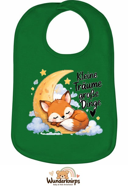 Baby-Lätzchen Olli-01 in Grün mit Motiv Kleine Träume – Fuchs