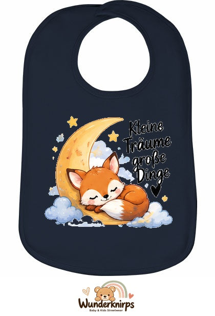 Baby-Lätzchen Olli-01 in Marineblau mit Motiv Kleine Träume – Fuchs