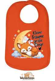 Baby-Lätzchen Olli-01 in Orange mit Motiv Kleine Träume – Fuchs