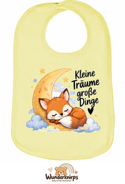 Baby-Lätzchen Olli-01 in Pastellgelb mit Motiv Kleine Träume – Fuchs