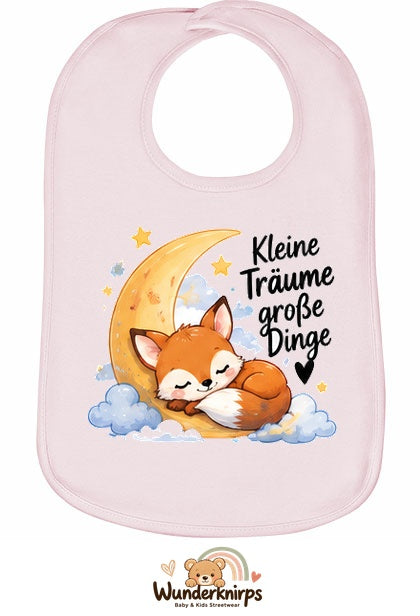 Baby-Lätzchen Olli-01 in Pastellrosa mit Motiv Kleine Träume – Fuchs