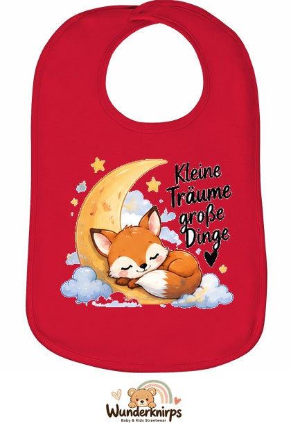 Baby-Lätzchen Olli-01 in Rot mit Motiv Kleine Träume – Fuchs