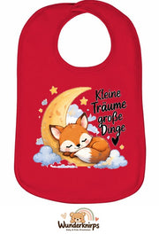 Baby-Lätzchen Olli-01 in Rot mit Motiv Kleine Träume – Fuchs