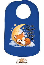 Baby-Lätzchen Olli-01 in Royalblau mit Motiv Kleine Träume – Fuchs