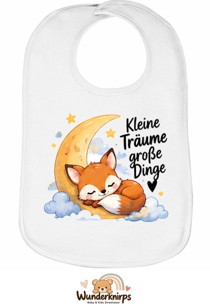Baby-Lätzchen Olli-01 in Weiß mit Motiv Kleine Träume – Fuchs