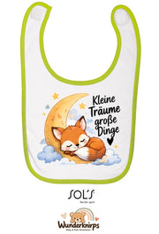 Baby-Lätzchen SOL’S Babib in Weiß / Apfelgrün mit Motiv Kleine Träume – Fuchs