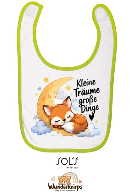 Baby-Lätzchen SOL’S Babib in Weiß / Apfelgrün mit Motiv Kleine Träume – Fuchs