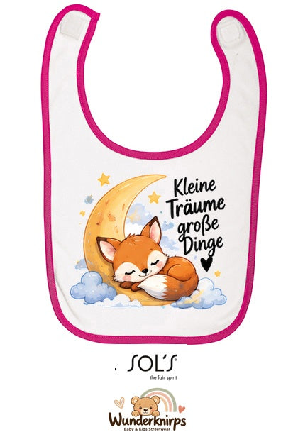 Baby-Lätzchen SOL’S Babib in Weiß / Fuchsia mit Motiv Kleine Träume – Fuchs