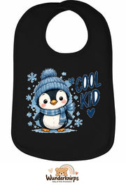 Baby-Lätzchen Olli-01 in Schwarz mit Motiv Cool Kid – Pinguin