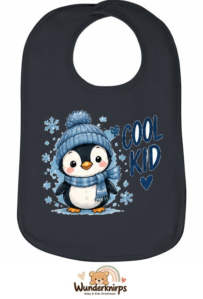 Baby-Lätzchen Olli-01 in Anthrazit mit Motiv Cool Kid – Pinguin