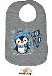Baby-Lätzchen Olli-01 in Grau meliert mit Motiv Cool Kid – Pinguin