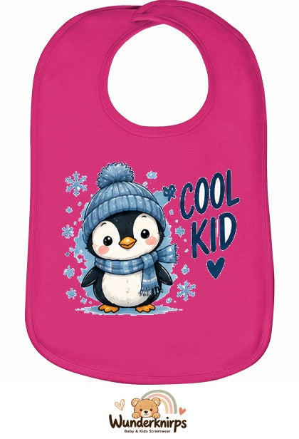 Baby-Lätzchen Olli-01 in Pink mit Motiv Cool Kid – Pinguin