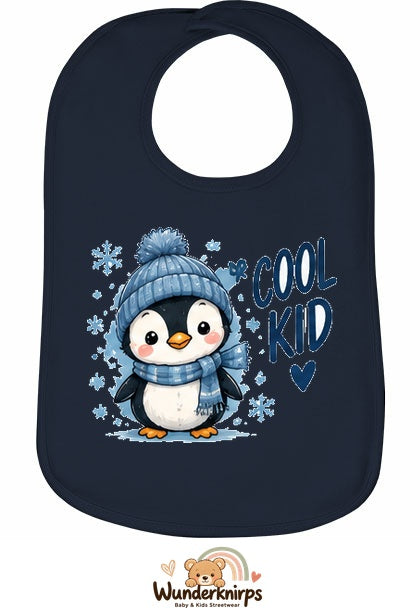 Baby-Lätzchen Olli-01 in Marineblau mit Motiv Cool Kid – Pinguin