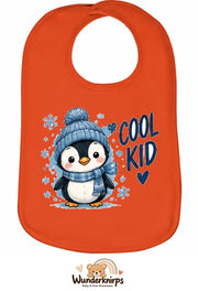 Baby-Lätzchen Olli-01 in Orange mit Motiv Cool Kid – Pinguin
