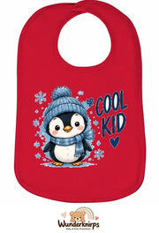 Baby-Lätzchen Olli-01 in Rot mit Motiv Cool Kid – Pinguin